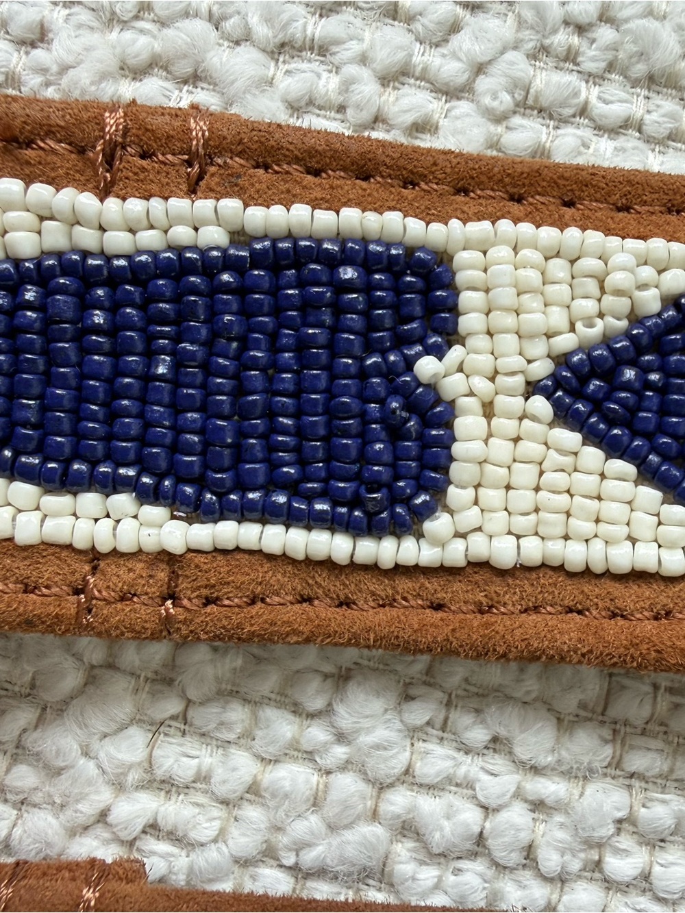 Suede Brown & Navy Heart Guitar-Style Bag Strap - Picture 3 of 4